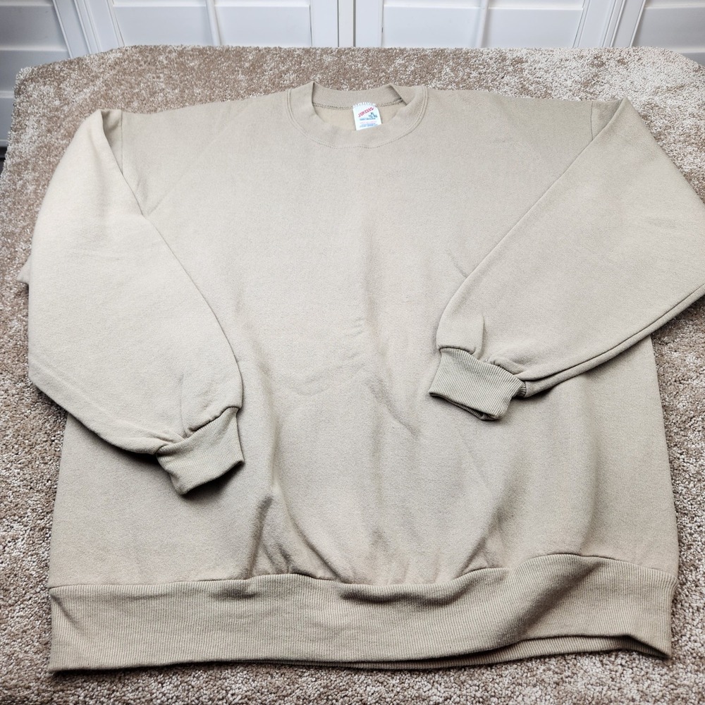 Vintage Jerzees Mens XL Tan Crewneck Sweatshirt Made in USA Blank Earth Tone 90s